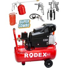 Germany Style Rodex 50 Litre Hava Kompresörü 5 Parça Havalı Setli Yağlı Sistem 8 Bar Basınç Ayarlı Germany Style