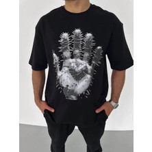Koflandy Bisiklet Yaka Baskılı Oversize T-Shirt - Siyah