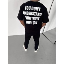Koflandy Bisiklet Yaka Baskılı Oversize T-Shirt - Siyah