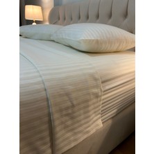 Zeren Home Çizgili Pamuk Saten Tek Kişilik Nevresim Takımı 4 Parça Set Krem