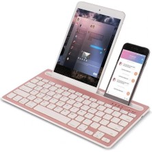 TezMax Hometech Alfa 8mg 8" Uyumlu Kablosuz Bluetooth Şarj Edilebilir Tablet Telefon Standlı Klavye - Pembe