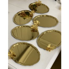 Elzem Tepsi 20*25 cm Gold Renk Oval Model 6 Adet Servis Tepsisi Kelebek Aksesuarlı