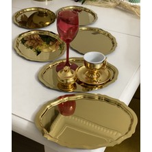 Elzem Tepsi 20*25 cm Parlak Gold Oval Model 6 Adet Servis ve Sunum Tepsisi