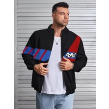 Tarz Yeri Unisex Uzun Koll Fermuarlı Baskılı Rüzgarlik - Siyah