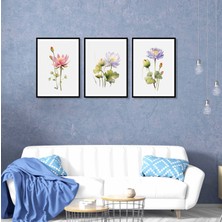 Bestablo 3 Parça Dekoratif Çiçekler Çerçeveli Ahşap Tablo Seti, Ev Dekoru, Soyut Tablo