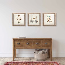 Bestablo 3 Parça Eskitme Çerçeveli Ikra, Elhamdulillah ve Kelime-I Şehadet Ahşap Tablo Seti, Ev Dekoru