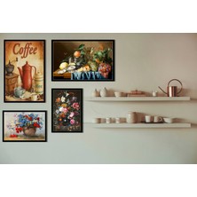 Bestablo 4 Parça Çerçeveli Ahşap Mutfak Tablo Seti, Ev Dekoru, Mutfak