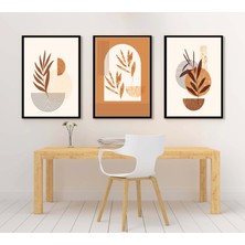 Bestablo 3 Parça Boho Çiçekler, Çerçeveli Ahşap Tablo Seti, Ev Dekoru