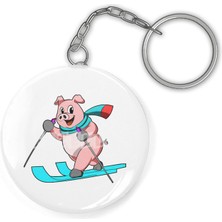 Fizello Pig As Skier With Skis Anahtarlık