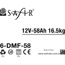 Safir Jel Akü 12 V - 58+ Ah 16.5kg (60 - 80 Ah Uyumlu)