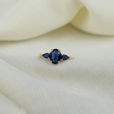 Giby Jewel Oval ve Damla Taşlı 925 Ayar Minimal Rose Gümüş Yüzük