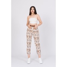 MissVina Kemerli Kot Gabardin Kumaş Desenli Trend Pantolon