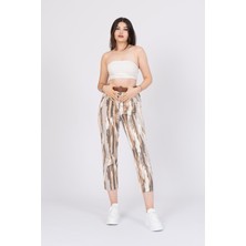 MissVina Kemerli Kot Gabardin Kumaş Desenli Trend Pantolon
