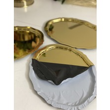Elzem Tepsi 20*25 cm Parlak Gold Oval Model 3 Adet Servis ve Sunum Tepsisi