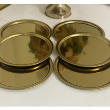 Elzem Tepsi Paslanmaz Çelik Gold Kaplama 6 Lı Sunum Tepsisi Yuvarlak Model