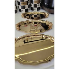 Elzem Tepsi 20*25 cm Gold Oval 3 Adet Kulplu Servis ve Sunum Tepsisi