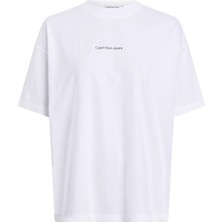 Calvin Klein Kadın Photoprınt Boyfrıend T-Shirt-Beyaz