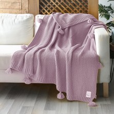 Miespiga Coco Pirinç Örgü Ponponlu Triko Throw Tv Battaniyesi