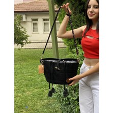 Jüt Hasır Görünümlü El Çantası Plaj Çantası Omuz Çantası