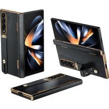 Seashell Digital Samsung Galaxy Z Fold3 5g Kılıf Kickstand Bilek Bandı Deri+Pc Sert Telefon Kapağı-Siyah (Yurt Dışından)