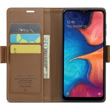 Seashell Digital Caseme Samsung Galaxy A20 Parlak Kılıf Rfıd Engelleme Deri Telefon Kapağı-Kahverengi (Yurt Dışından)