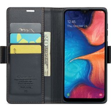 Seashell Digital Caseme Samsung Galaxy A20 Parlak Kılıf Rfıd Engelleme Deri Telefon Kılıfı-Siyah (Yurt Dışından)