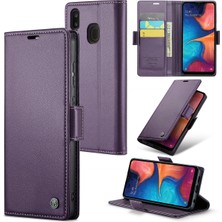 Seashell Digital Caseme Samsung Galaxy A20 Için Parlak Kılıf Rfıd Engelleme Deri Telefon Kapağı-Mor (Yurt Dışından)