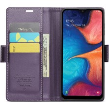 Seashell Digital Caseme Samsung Galaxy A20 Için Parlak Kılıf Rfıd Engelleme Deri Telefon Kapağı-Mor (Yurt Dışından)