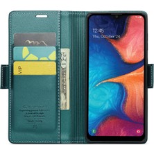 Seashell Digital Caseme Samsung Galaxy A20 Parlak Kılıf Rfıd Engelleme Deri Telefon Kapağı-Yeşil (Yurt Dışından)