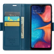 Seashell Digital Caseme Samsung Galaxy A20 Parlak Kılıf Rfıd Engelleme Deri Telefon Kapağı-Mavi (Yurt Dışından)