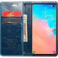 Seashell Digital Samsung Galaxy S10E Kılıf Deri Telefon Kapağı Yağlı Balmumu Crazy Horse Doku-Mavi (Yurt Dışından)