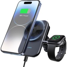 Toocki 2in1 15W Manyetik Hızlı Magsafe Araç Tutucu iPhone 16 15 14 13 12 Pro Max  ve 5W Apple Watch Kablosuz Şarj Uyumlu  Soğutucu Fan Destekli Klipsli