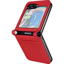 Seashell Digital Samsung Galaxy Z Flip6 5g Kılıf Litchi Doku Pu Deri + Pc Kart Yuvası Telefon Kapağı-Kırmızı (Yurt Dışından)