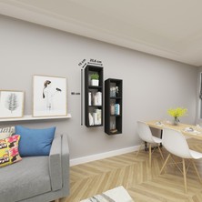 Dekormer Design Kitaplık Duvar Rafı Çapraz Ikili Mobilya Takım Siyah