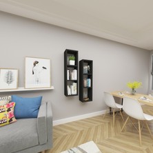 Dekormer Design Kitaplık Duvar Rafı Çapraz Ikili Mobilya Takım Siyah