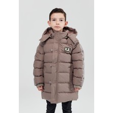 Benitto Kids Benittokids Erkek Çocuk Şişme Kaban Midi Uzun Kol Düz Desen Kahverengi 51292
