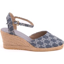 Star Tombis Gerçek Elişi Topuğu Açık Bilekten Bantlı Dolgu Topuk Keten Hasır Espadril Handmade