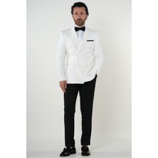 Parez Premium Erkek Slim Fit Italyan Stil  Kruvaze Smokin Sivri Yaka Damatlık Ceket Pantolon papyon