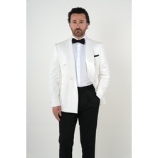 Parez Premium Erkek Slim Fit Italyan Stil  Kruvaze Smokin Şal Yaka Damatlık Ceket Pantolon papyon