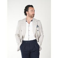 Parez Premium Erkek Slim Fit Italyan Stil Torba Cepli Punto Dikişli Astarsız Çizgili Kruvaze Ceket