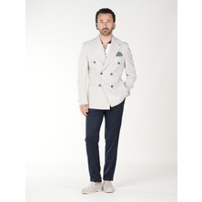 Parez Premium Erkek Slim Fit Italyan Stil Torba Cepli Punto Dikişli Astarsız Çizgili Kruvaze Ceket