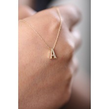 Diamine 14 Ayar Altın Taşlı 3 Boyutlu A Harf Kolye