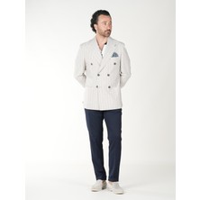 Parez Premium Erkek Slim Fit Italyan Stil Torba Cepli Punto Dikişli Astarsız Çizgili Kruvaze Ceket