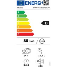 Arçelik 6444 Ok  D Enerji Sınıfı 4 Programlı Bulaşık Makinesi