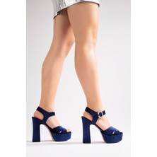 Nemesis Shoes Jasmine Kadın Abiye Platform Topuklu Ayakkabı Lacivert Kadife