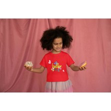 Bubuga Kız Çocuk Pamuk Hello Çiçek Baskılı Kısa Kol Tshirt