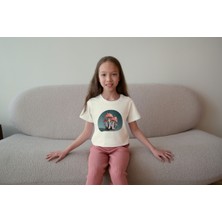 Bubuga Kız Çocuk Pamuk Küçük Mantar Baskılı Kısa Kol Tshirt