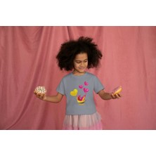 Bubuga Kız Çocuk %100 Pamuk Premium Kalp Sweat Baskılı Kısa Kol Tshirt