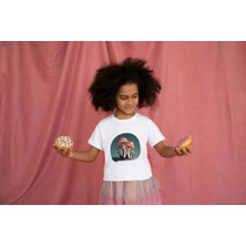 Bubuga Kız Çocuk Pamuk Küçük Mantar Baskılı Kısa Kol Tshirt