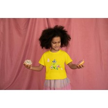 Bubuga Kız Çocuk Pamuk Hello Çiçek Baskılı Kısa Kol Tshirt